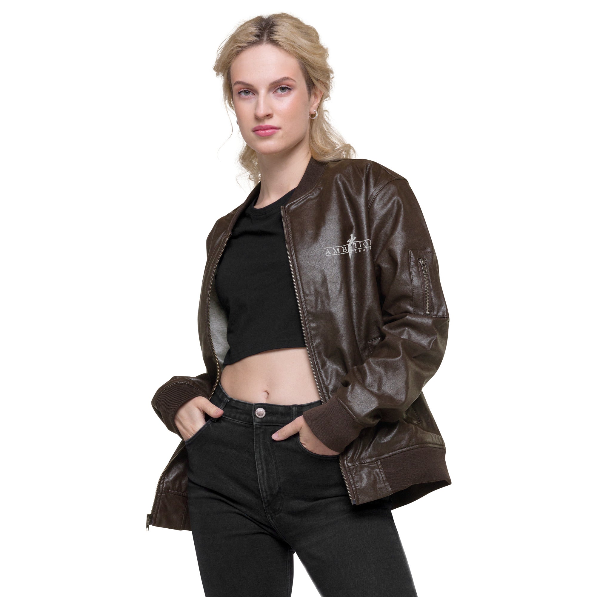 Ladies bomber jacket outlet leather